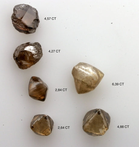 A few  brown rough diamonds