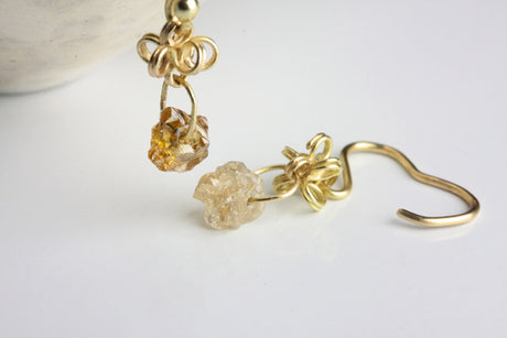 Earrings with rough diamonds made by Anna Moltke-Huitfeldt