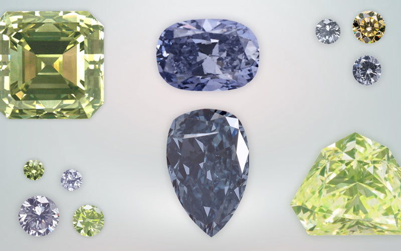 A collection of blue diamonds and green diamonds, arranged against a light gradient background.